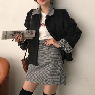 Flared Sleeve Jacket / Houndstooth A-line Skirt