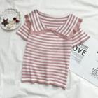 Short-sleeve Wide Color Striped Knit Top