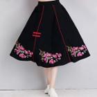 Traditional Chinese Floral Embroidery A-line Midi Skirt