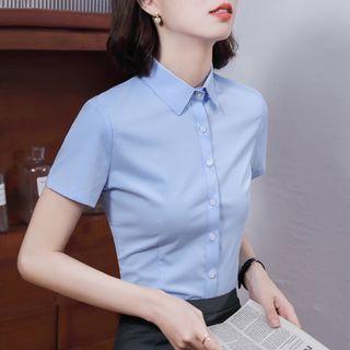 Short-sleeve Plain Shirt / Straight Leg Dress Pants / Mini Pencil Skirt / Set