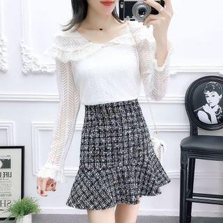 Set: Fringed Collared Top + Ruffled Skirt
