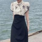 Set: Short Sleeve Chinese Style Top + Sleeveless Dress