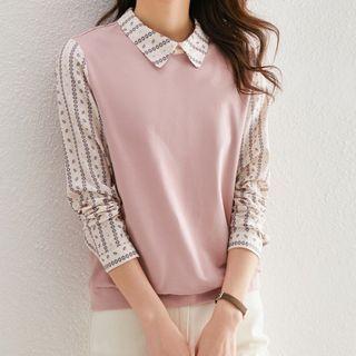 Mock Two-piece Ethnic Print Sweatshirt