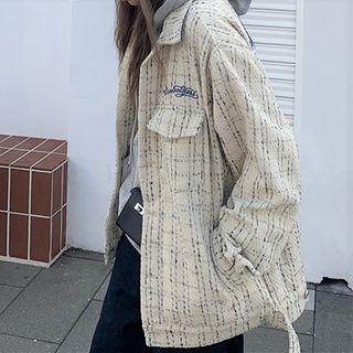 Lettering Plaid Cargo Jacket