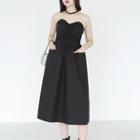 Strapless Ruched Midi A-line Dress Black - One Size