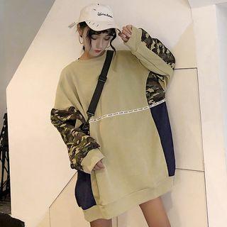 Camo Print Paneled Mini Sweatshirt Dress