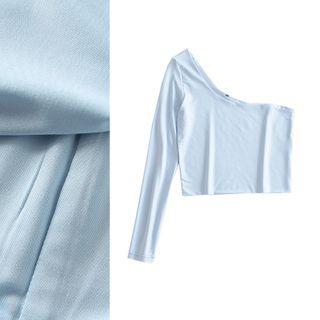 One-shoulder Long-sleeve Cropped T-shirt