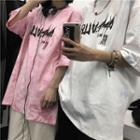 Couple Matching Elbow-sleeve Lettering Tie Dye T-shirt