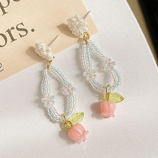 Floral Drop Earring 1 Pair - Silver Needle - Pink - One Size