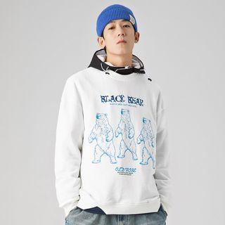 Bear Print Mock Two-piece Sweatshirt