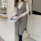 V-neck Sleeveless Herringbone Midi Knit Dress