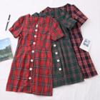 Square-neck Plaid Mini Shirtdress