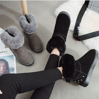 Platform Furry-trim Studded Ankle Snow Boots