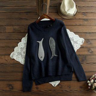 Fish Applique Sweater Navy Blue - One Size