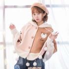 Cat Print Pompom Hooded Cape