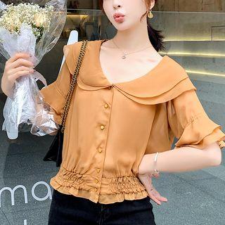 Layered Collar Short-sleeve Chiffon Blouse
