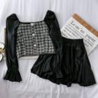 Set: Square-neck Crop Blouse + Mini Skirt