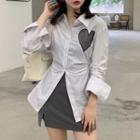 Long-sleeve Heart Shirt / Mini Pencil Skirt