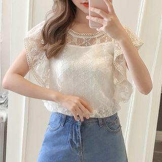 Set: Ruffle-sleeve Lace Top + Camisole