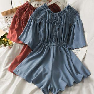 Boatneck Lace-up Wide-leg Playsuit In 7 Colors