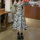 Short Sleeve Sweetheart Neckline Floral Mini A-line Dress / Midi A-line Dress