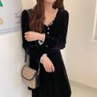 Mesh Ruffled Velvet A-line Dress