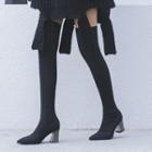 Over-the-knee Pointy Chunky Heel Knit Boots