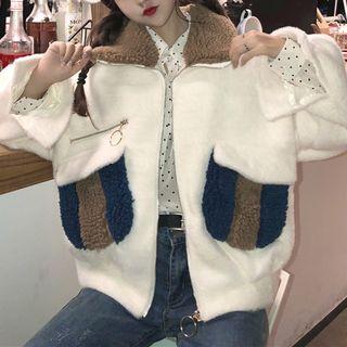 Color Block Zip Fleece Jacket