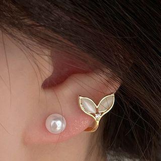 Mermaid Tail Faux Cat Eye Stone Faux Pearl Alloy Earring 1 Pair - Pink & Gold - One Size