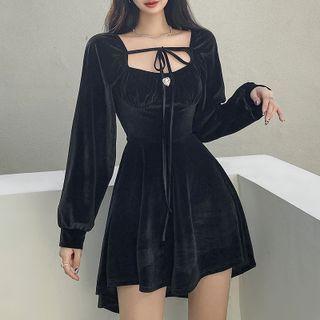 Tie-strap Velvet Mini A-line Dress