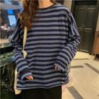Loose-fit Distressed Striped T-shirt