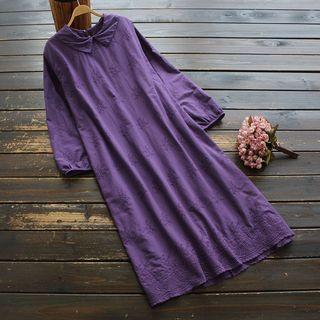 Long-sleeve Embroidery Midi Shift Dress