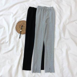 Front-slit Elastic-waist Leggings