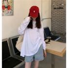 Long-sleeve Pizza Print T-shirt / Side-slit Midi Pencil Skirt