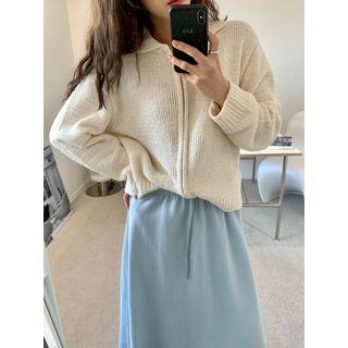 Collared Boucl  Zip-up Cardigan