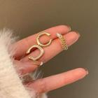 Set Of 3: Rhinestone Cuff Earring + Alloy Cuff Earring + Rhinestone Chained Alloy Earring Set Of 3 - Gold - One Size