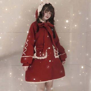 Ruffled Single-breasted Hooded Coat
