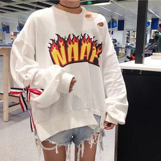 Print Bow Long-sleeve Sweatshirt