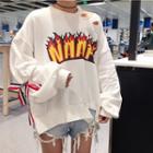 Print Bow Long-sleeve Sweatshirt