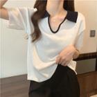 Short-sleeve Notched Polo Top
