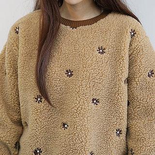Floral-embroidered Sherpa-fleece Sweatshirt