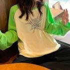 Raglan Sleeve Cartoon Print T-shirt Green - One Size