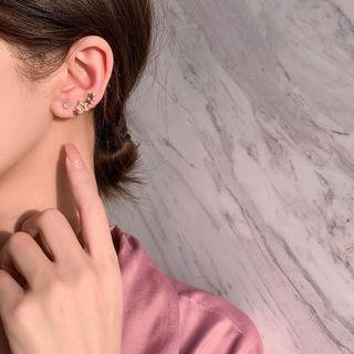 Star Rhinestone Asymmetrical Dangle Earring 1 Pair - S925 Silver Pin & Clip On Earring - Gold - One Size