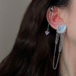 Heart Chained Asymmetrical Alloy Dangle Earring 1 Pair - Purple & Black & Gold - One Size
