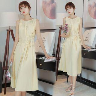 Plain Sleeveless Ruched A-line Dress