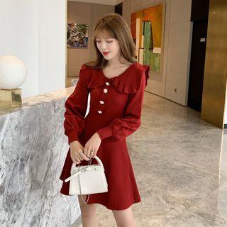 Plain Wood Ear Trim Peter Pan Collar Dress