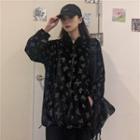 Butterfly Patterned Drawstring Hem Zip Jacket As Shown In Figure - One Size