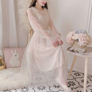 Long-sleeve Midi Sheer A-line Dress