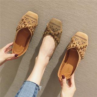 Perforated Studded Square Toe Flats