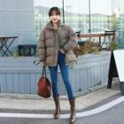 High-neck Padded Jacket With Belt Brown - One Size